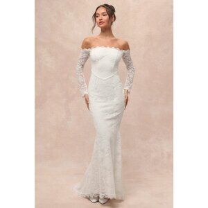 Lulu's Women's Beloved Promise Lace Off-the-Shoulder Mermaid Dress Ivory Size S